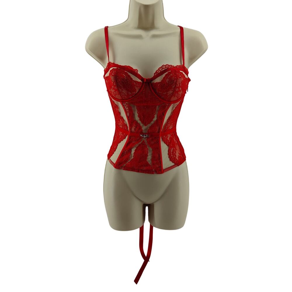 Victoria's Secret Designer Collection Red Swarovski Elements Corset 32C